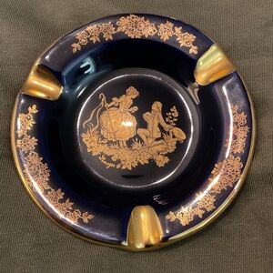 Vintage Blue and Gold Decorative Ashtray